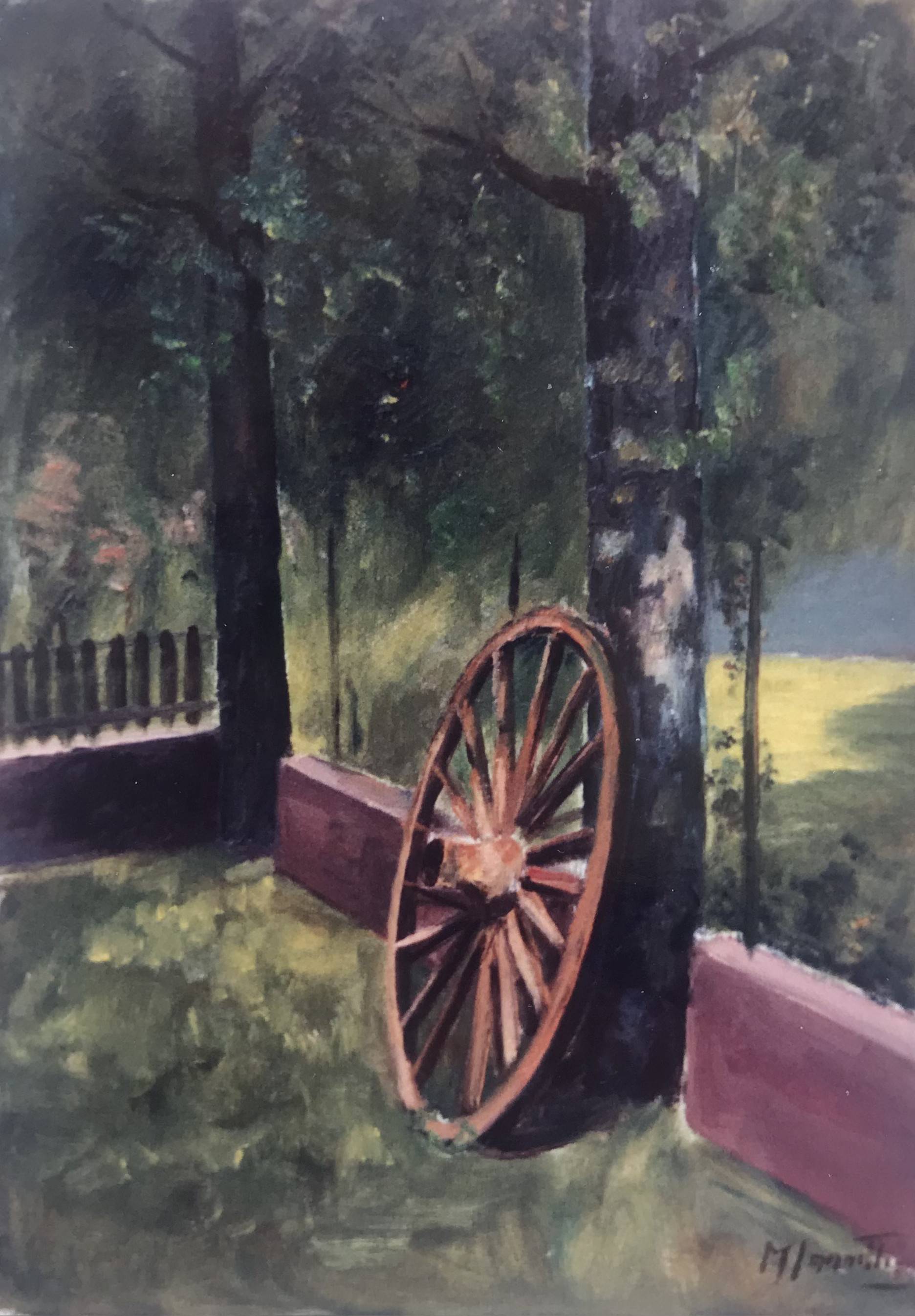 Vecchia ruota di carretto - olio su tela 30x45