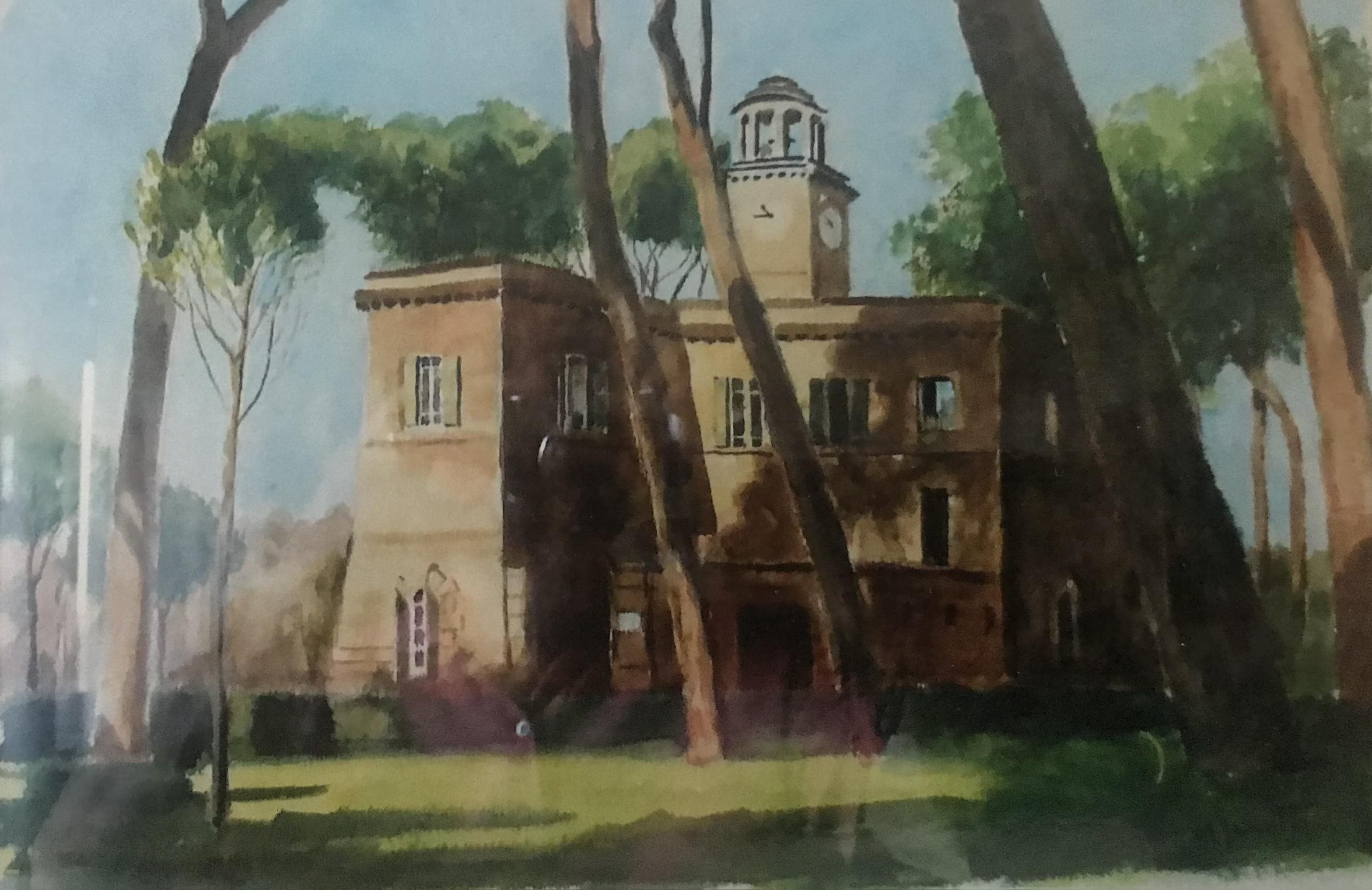 La Villa con l'orologio (Villa Borghese) - Acquerello 35x50