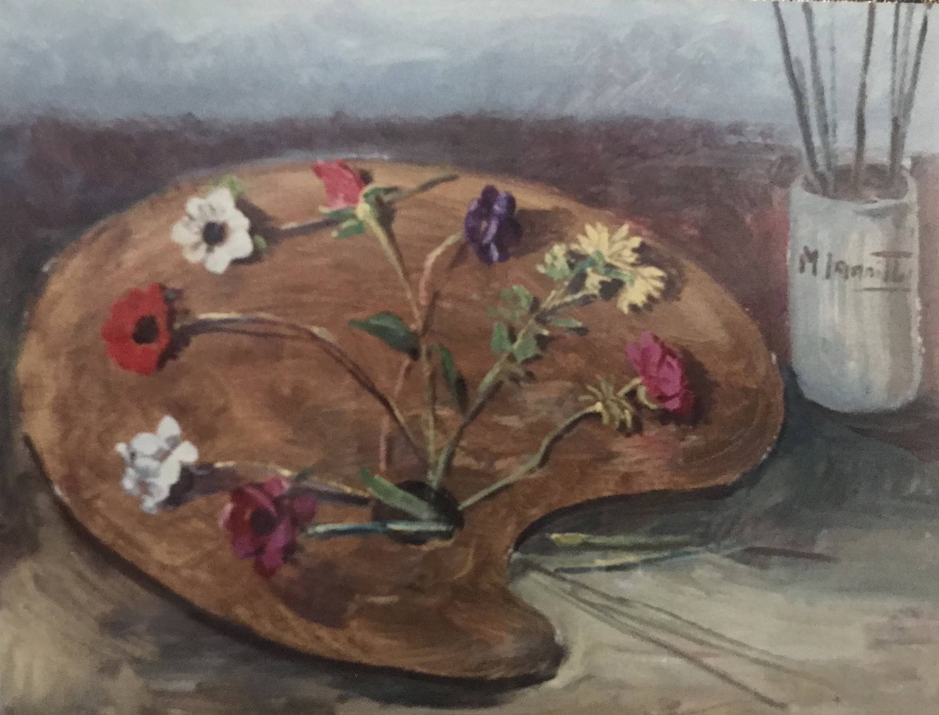 Tavolozza con fiori - olio su tela 35x50