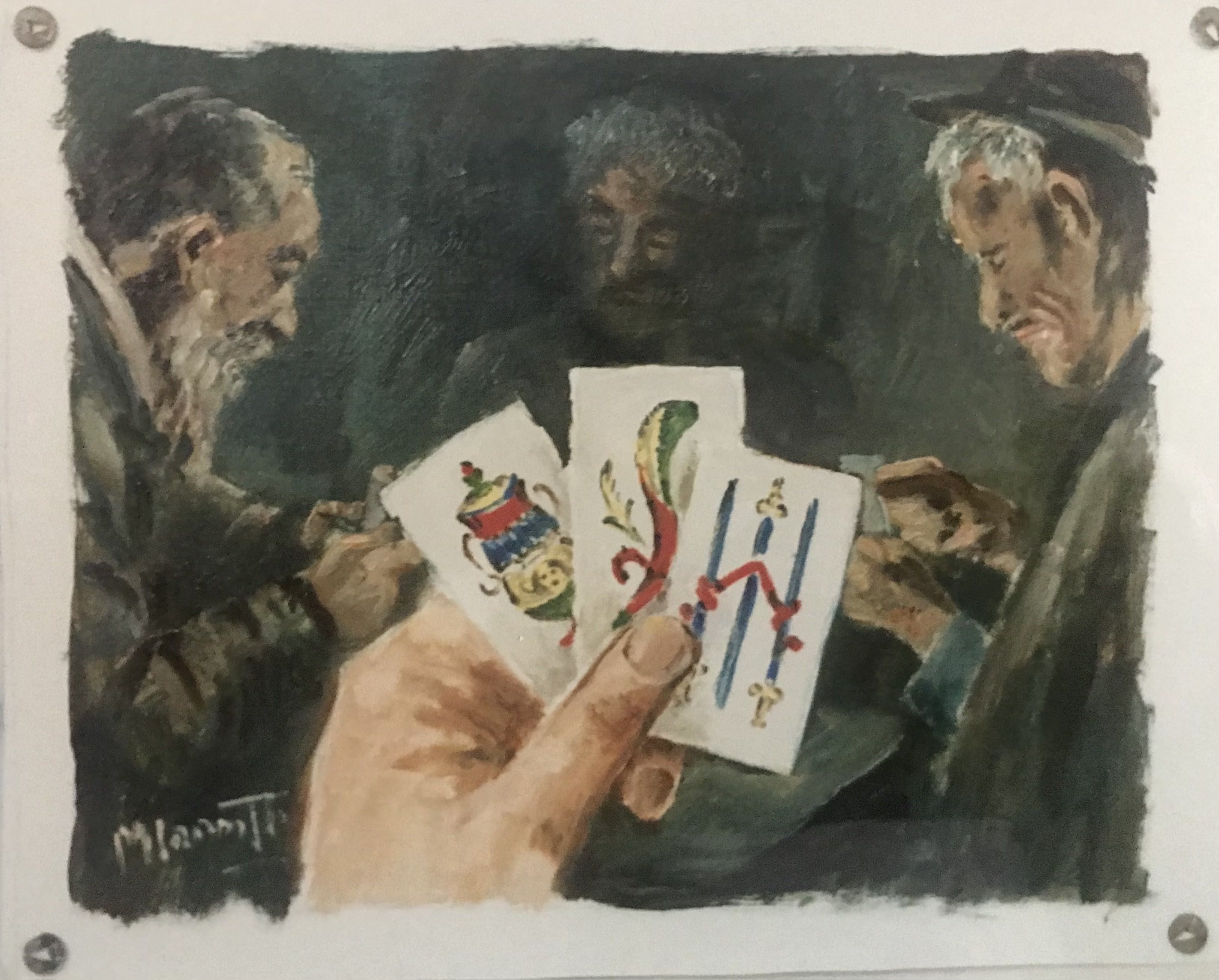 I tre giocatori - olio su tela